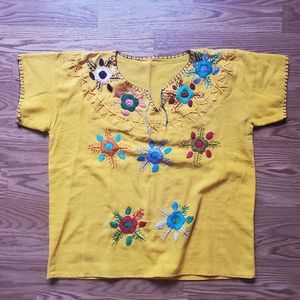 Golden Yellow Mexican Floral Embroided Blouse